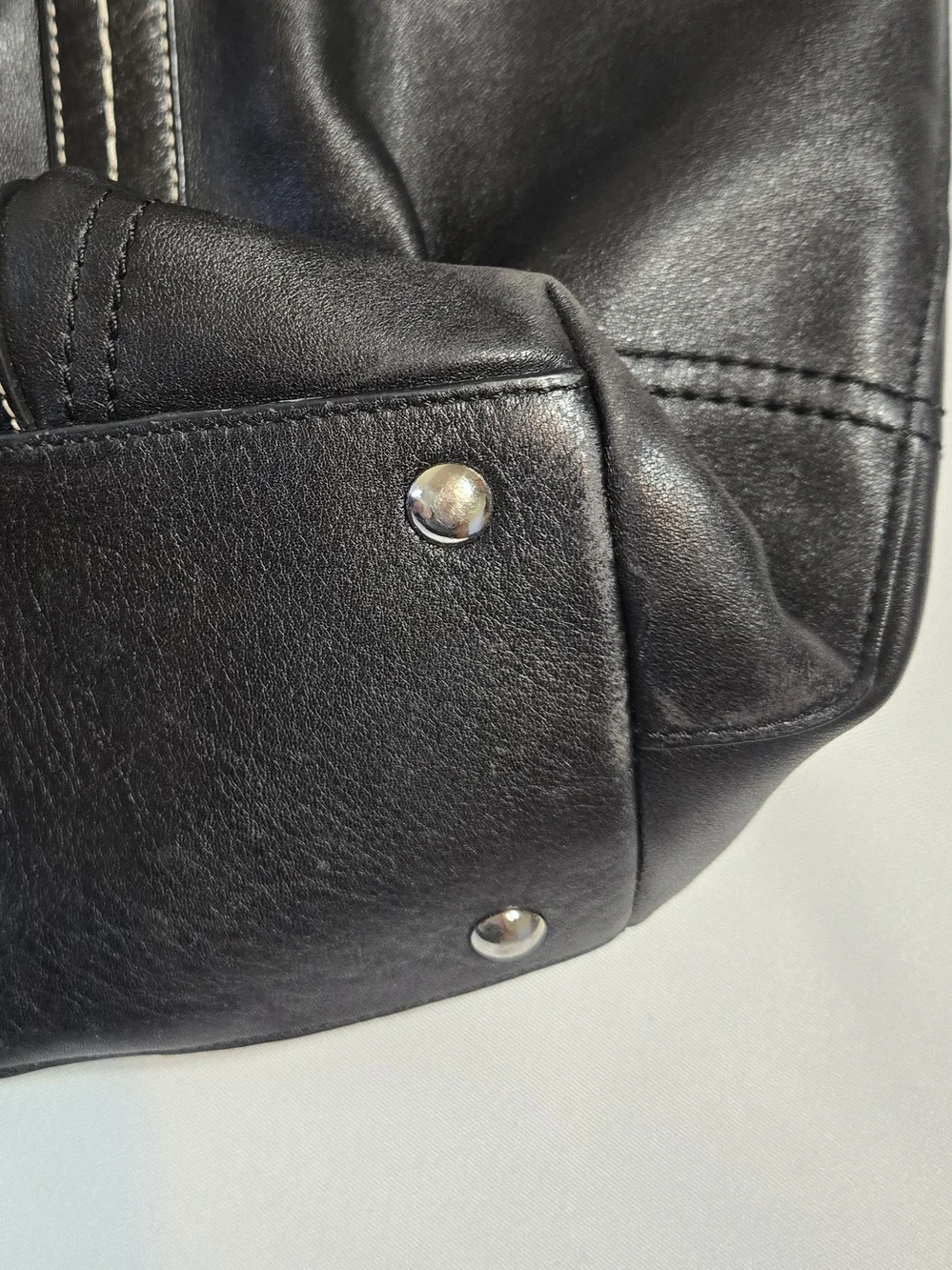COACH Black Leather Tote with Contrast Stitching